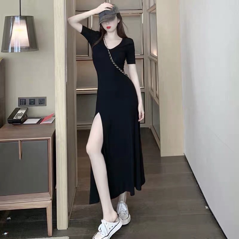 [Order] Váy body xẻ tà dáng dài đi tiệc. Đầm thun ôm body tay ngắn