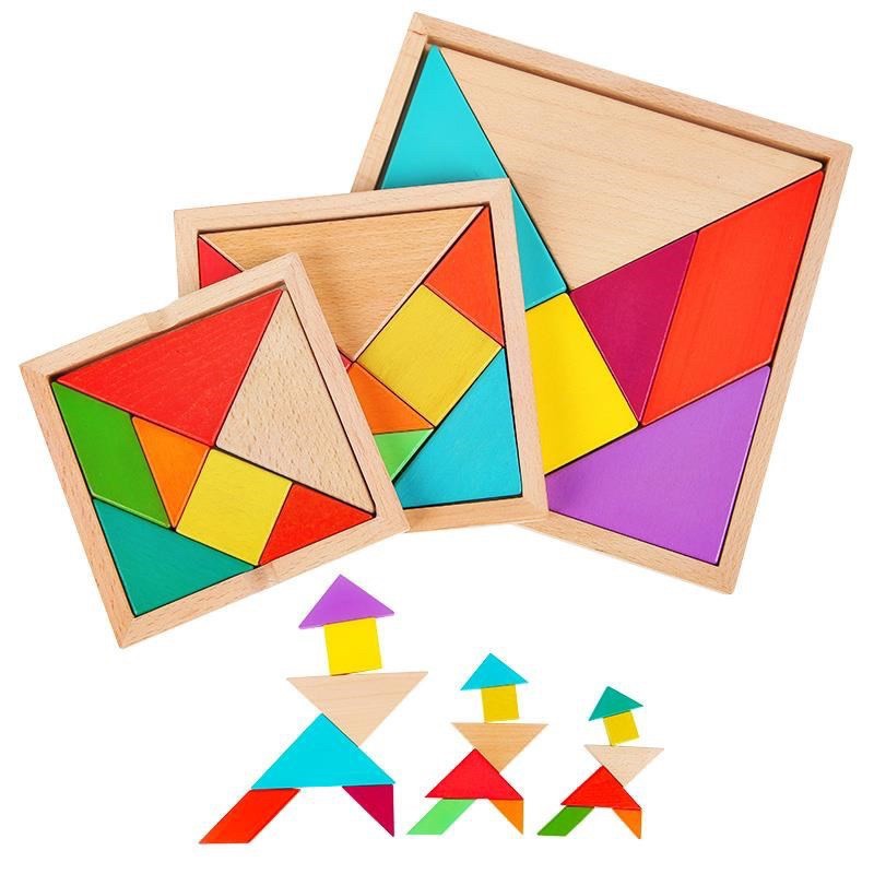 Đồ chơi ghép hình gỗ trí tuệ tangram 7 miếng KT12x12 tăng khả năng tư duy cho bé