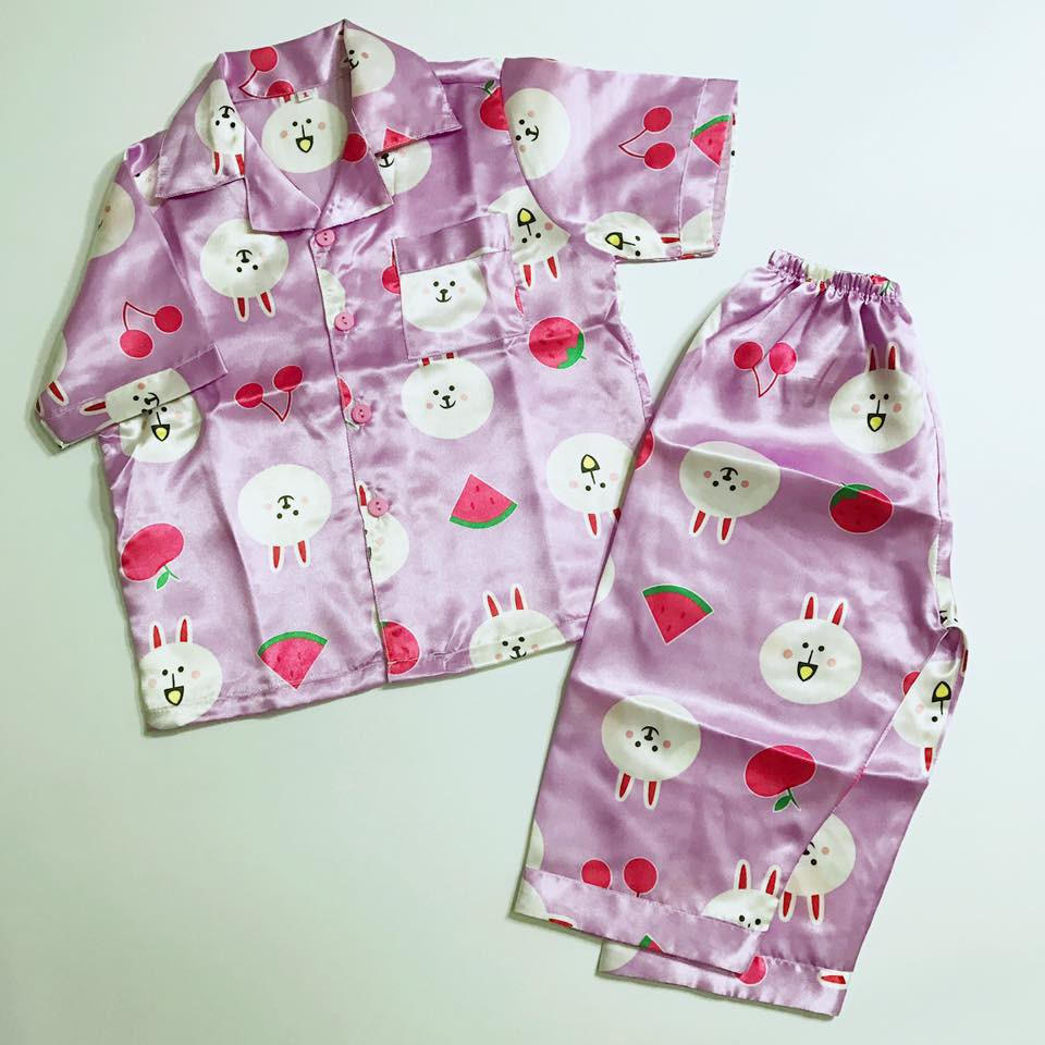 Pijama phi bóng tay ngắn cho bé Gấu mèo thỏ 10-12kg