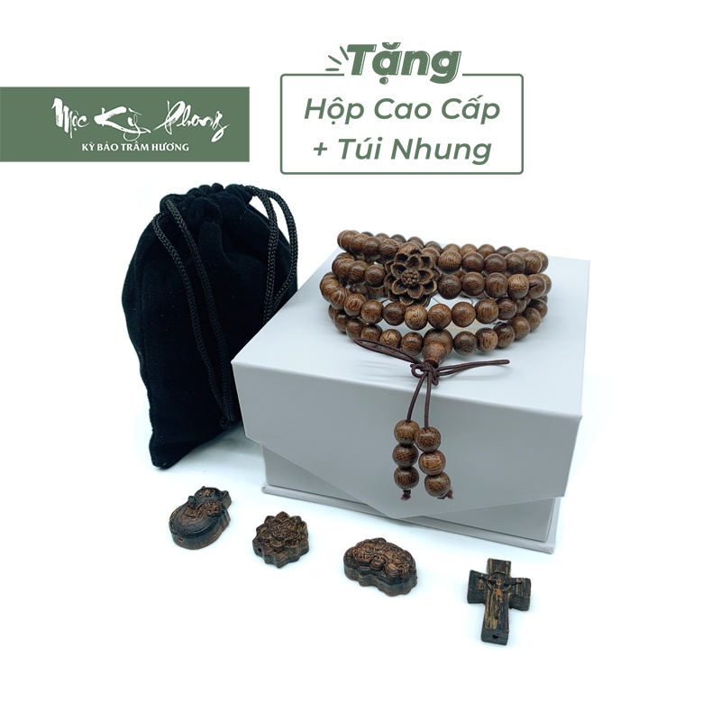 6mm - Vòng Tay Trầm Hương 108 Hạt Nữ Nam MỘC KỲ PHONG Mix Charm Hoa Sen, Hồ Lô, Tỳ Hưu, Hồ Ly