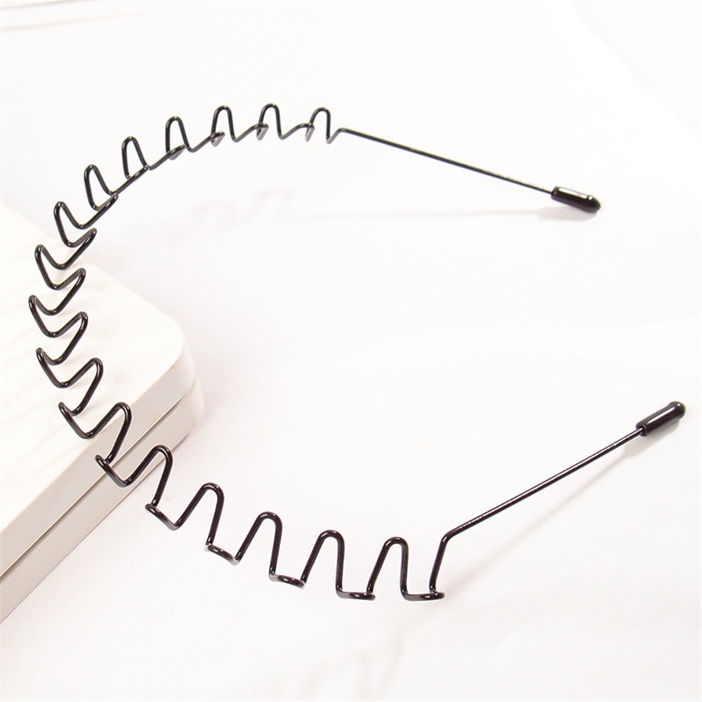 LILY Fashion Black Metal Waved Style Sports Hairband Solid Unisex Hair Band Casual Adult Headwear