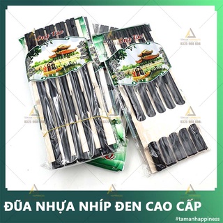 Vỉ 10 đôi đũa phíp nhựa đen - đũa melamine kháng khuẩn cao cấp