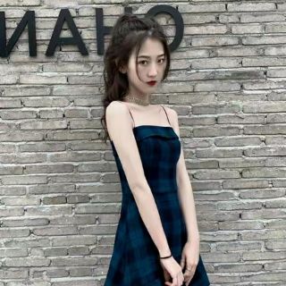 (SẴN size S) Váy 2 dây caro xanh