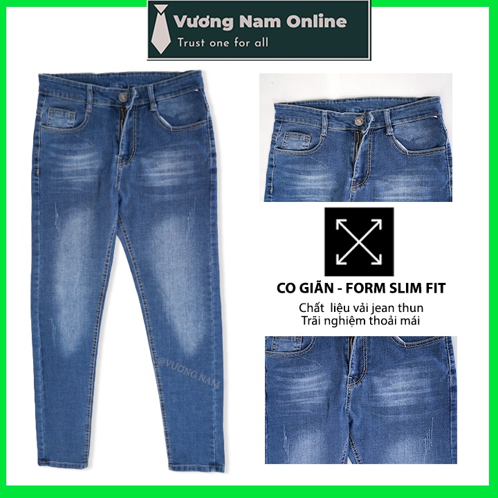 Quần jean nam dài co giãn wash trơn xước rách đẹp cao cấp form ôm slim VN91XC