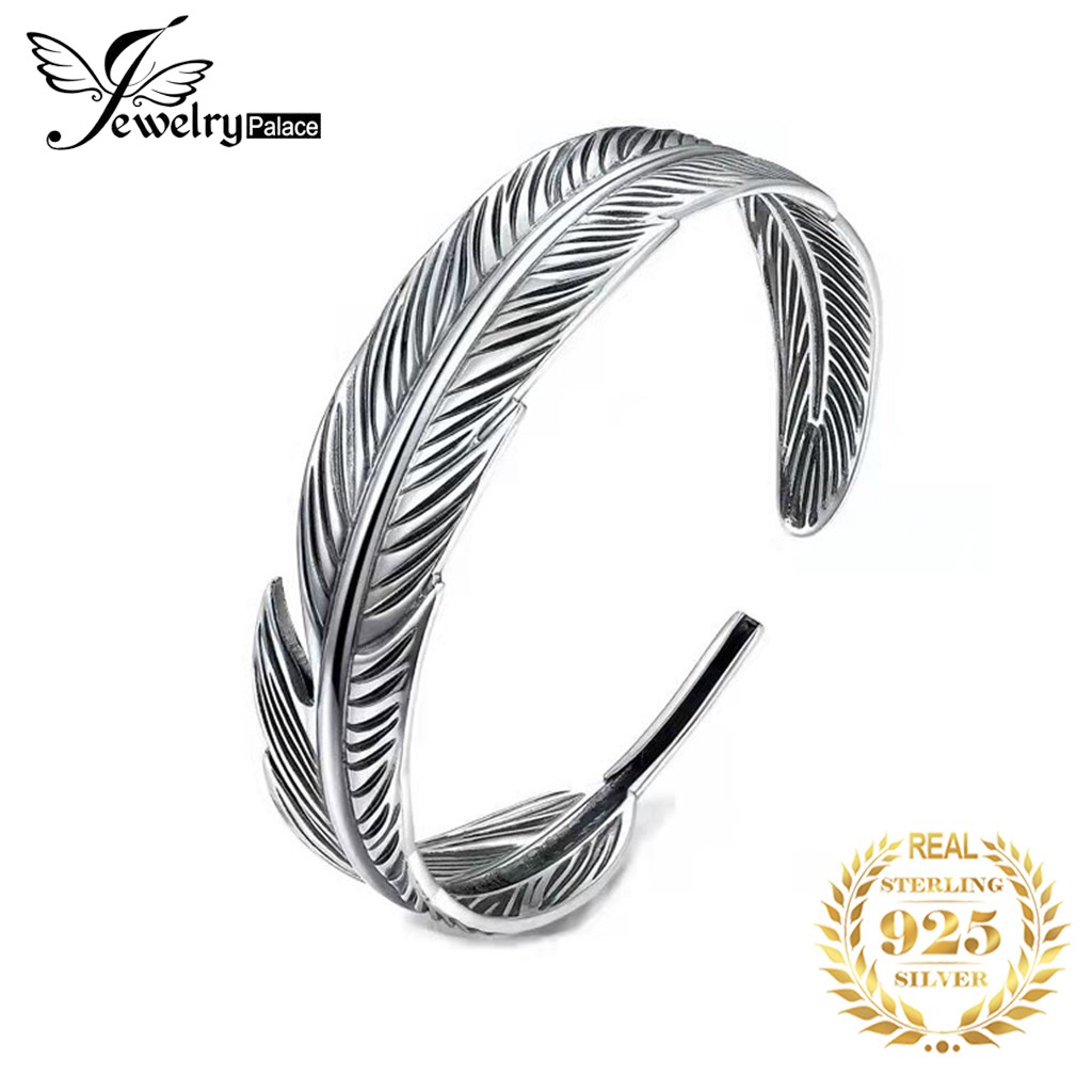 Vòng Tay Mạ Bạc 925 Đính Lông Vũ Phong Cách Vintage Cho Nam