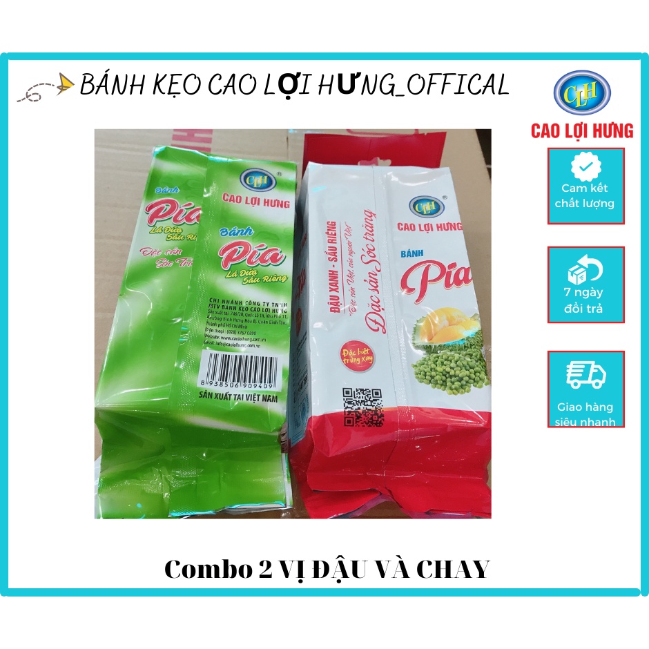 COMBO 2 VỊ _8 CÁI _ Bánh Pía Cao Lợi Hưng nhân đậu xanh , lá dứa, sầu riêng, trứng muối xây, Đặc sản Vũng Thơm, Sóc Trăg