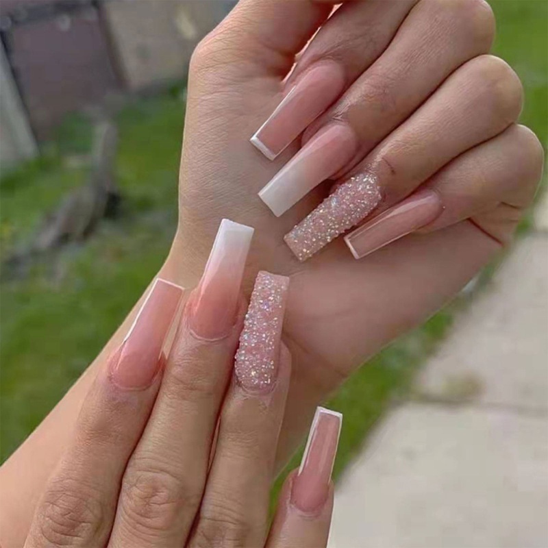 Bộ Móng Tay Giả Màu Hồng Kim Cương Giả Có Thể Tháo Rời Được DIY