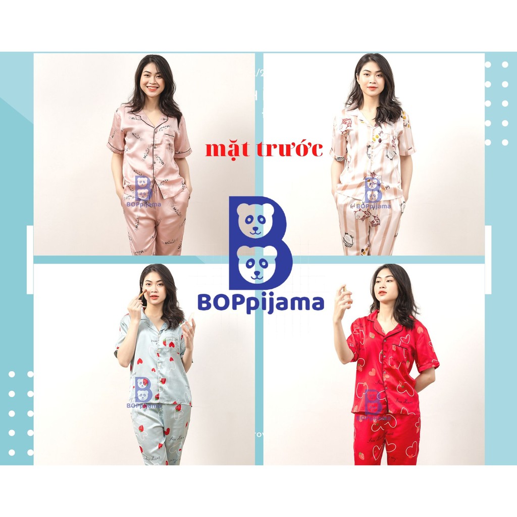 Bộ đồ ngủ nữ pizama tay áo cộc quần dài vải lụa chất mát, thoải mái- HATIBO 07 | BigBuy360 - bigbuy360.vn