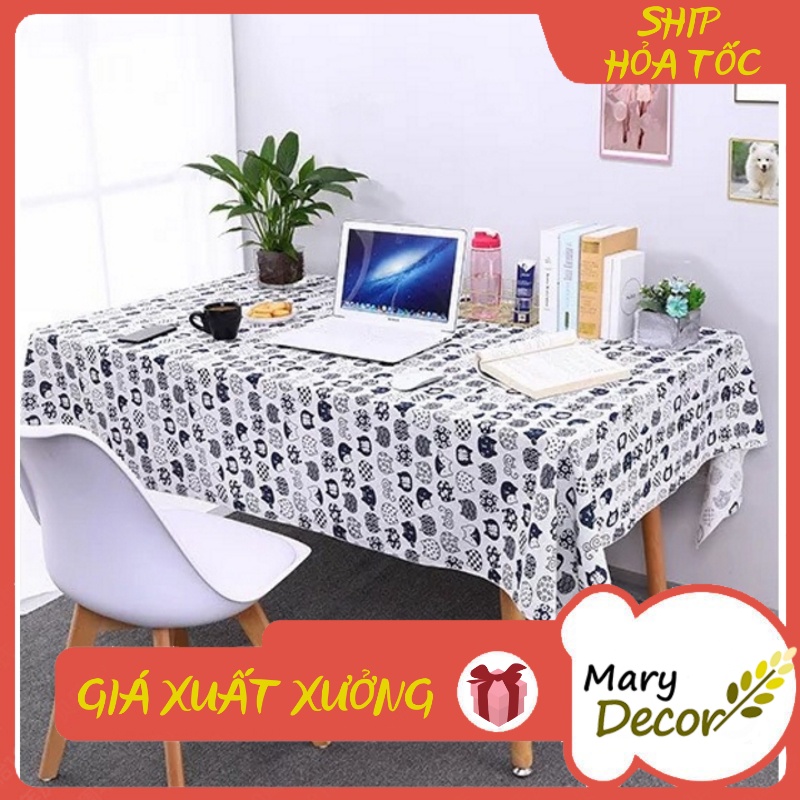 Khăn trải bàn Họa tiết Mèo kitty xanh nền trắng viền ren (đủ kích thước) - K06