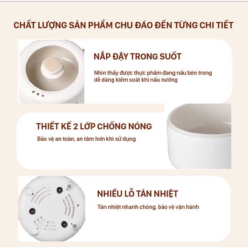 Nồi nấu đa năng 2L NONOSTYLE nấu lẩu, cơm tay cầm cách nhiệt, điện công suất 700W thích hợp 1 - 2 người - BH 12 tháng