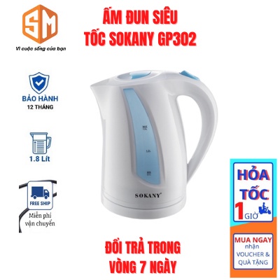 Ấm Đun Siêu Tốc Sokany GP-302 dung tích 1.8L ,Tay Cầm Cách Nhiệt-An Toàn