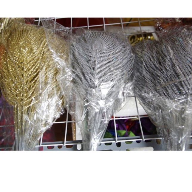 Cành đuôi công bé  phủ nhũ, kim tuyến trang trí oản tài lộc, tháp bánh, tháp nước | Phụ kiện trang trí