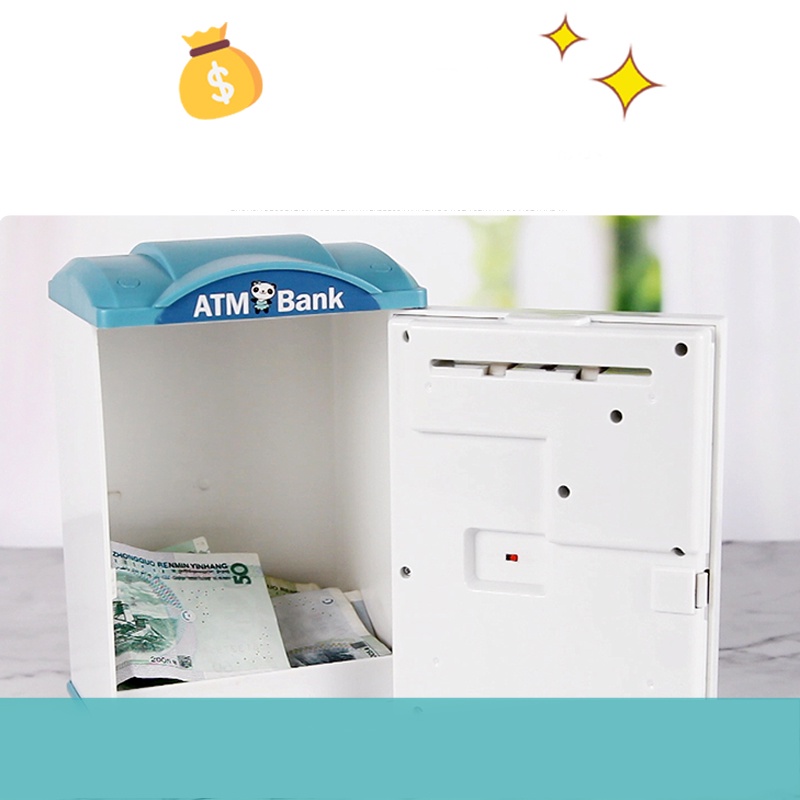 Két Sắt Đựng Tiền Cho Bé Đồ Chơi Thông Minh Mô Phỏng như trụ ATM rút tiền tự động bằng dấu vân tay