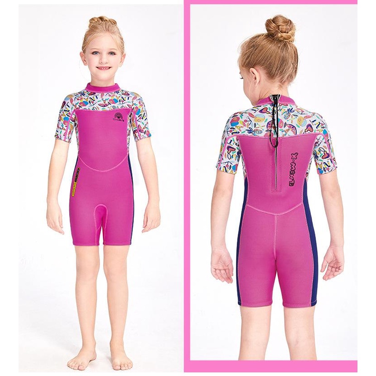 Bộ đồ bơi bé gái giữ nhiệt DIVE &amp; SAIL cao su non dày 2.5mm phối sắc màu tươi tắn M150658K