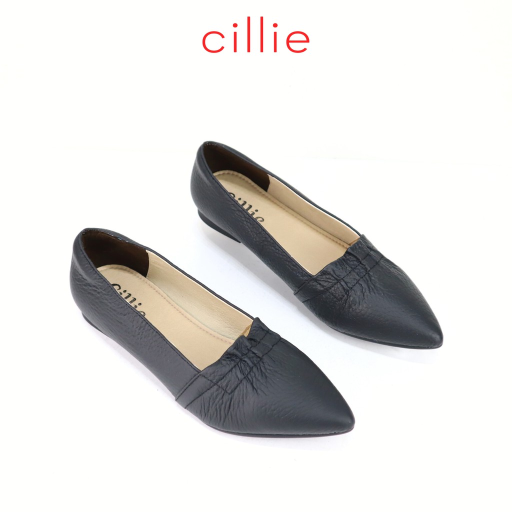 Giày búp bê nữ mũi nhọn thanh lịch phối quai nhún bèo nhẹ nhàng đế bệt đi học đi làm Cillie 1210