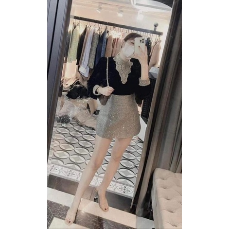 Áo nhung pha ren tiểu thư