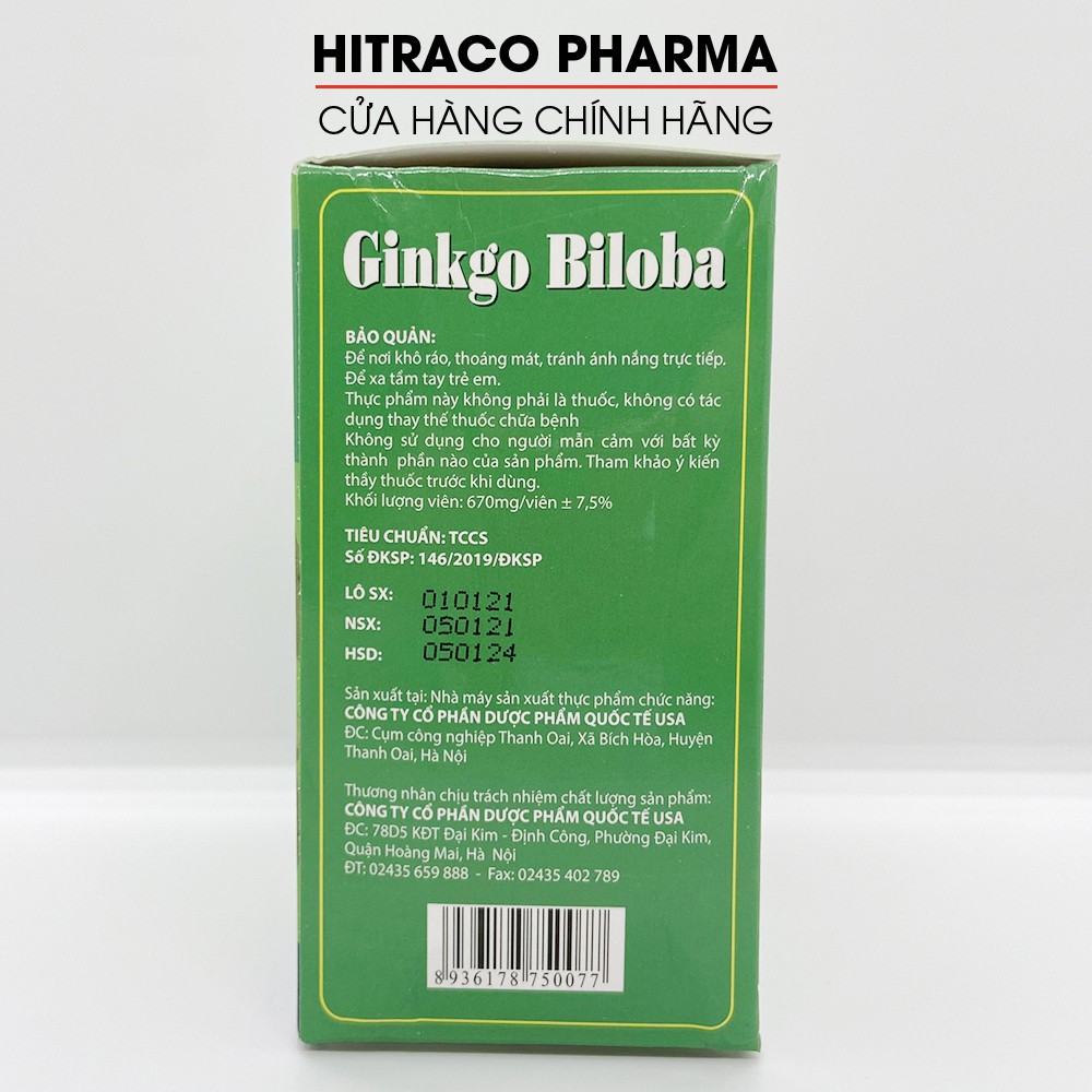 Hoạt huyết dưỡng não Ginkgo Biloba Extract 240mg - Hộp Xanh Não Đỏ 100 viên