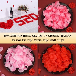 100 cánh hoa hồng bằng vải lụa trang trí