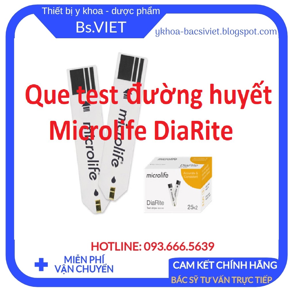 Que thử đường huyết Microlife DiaRite BGM TEST- Lọ 25 hoặc hộp 50 que giúp Đo đường huyết, mỡ máu Cholesterol, Acid Uric