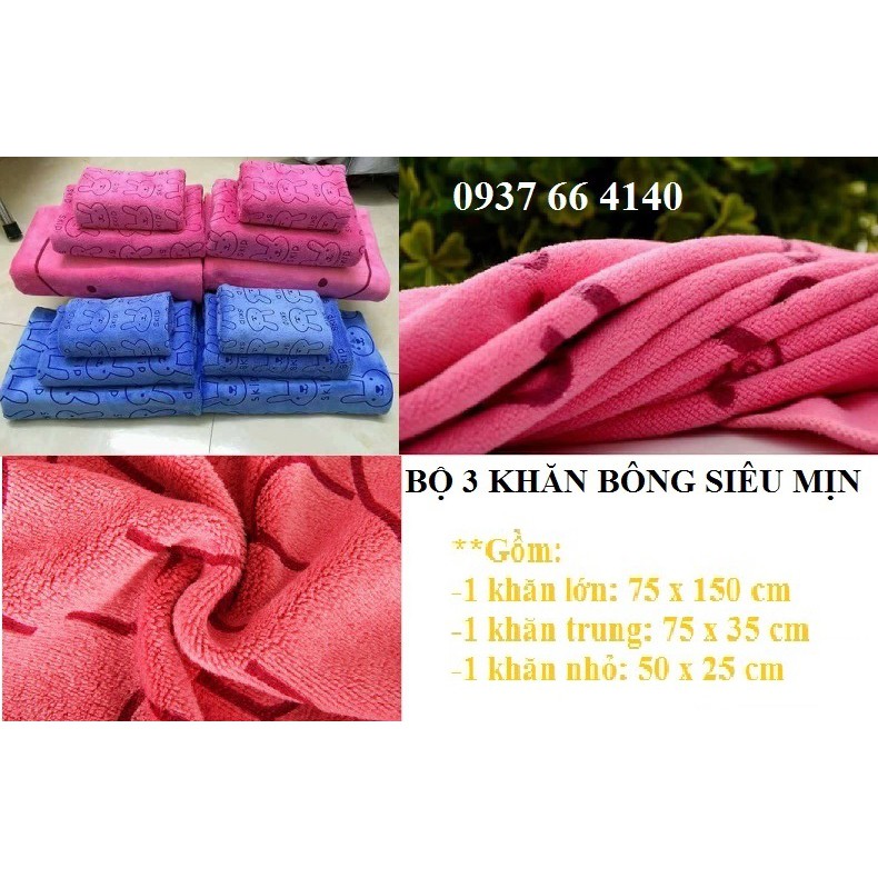 Bộ 3 khăn KIBA Thái Lan - set 3 khăn tắm khăn mặt Microfiber cao cấp