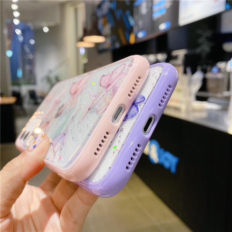 Ốp điện thoại trong suốt mềm chống sốc hình bướm thích hợp cho iPhone 12 13 11 Pro Max XS Max XR X 6 6s 7 8 SE 2020