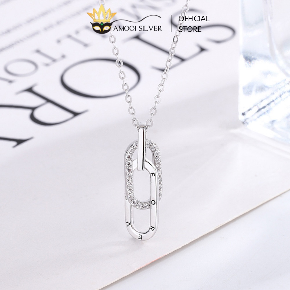 Dây Chuyền Bạc S925 Mẫu Kẹp Giấy Đính Đá Cao Cấp Khắc Chữ Forever - Amooi Silver AD164