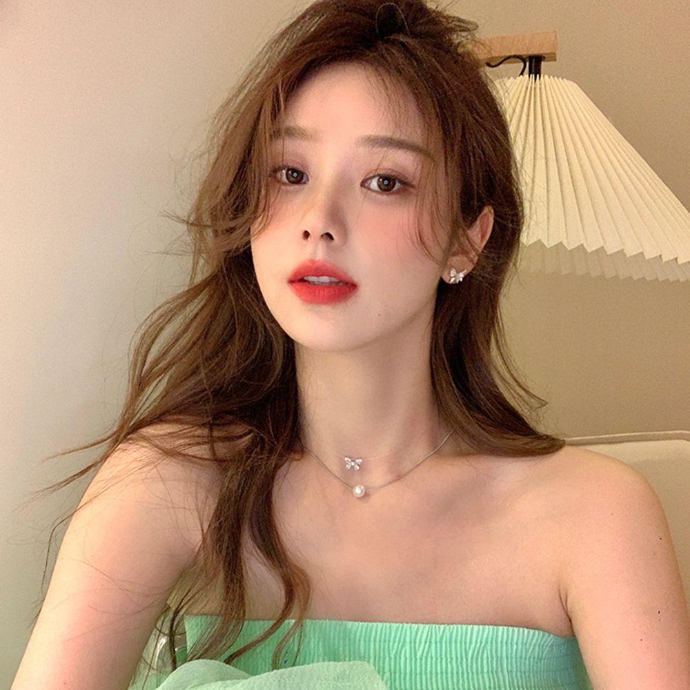 ANEMONE Vòng Cổ Choker Hai Lớp Mặt Hình Bướm Ngọt Ngào Cho Nữ