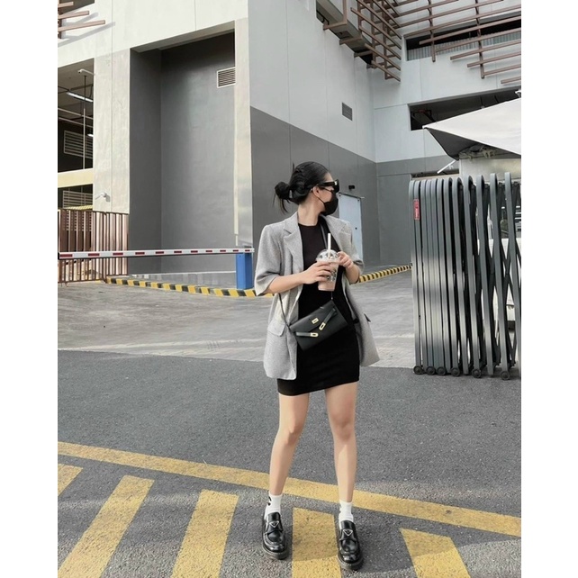 set áo khoác blazer tay cộc mix váy body len tăm siêu hot(ảnh thật ở cuối)