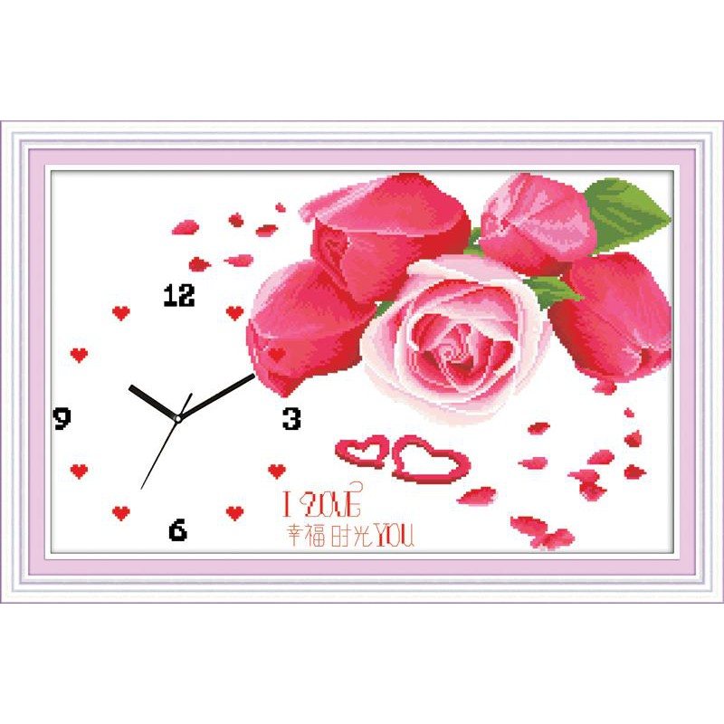 Tranh thêu chữ thập ĐỒNG HỒ I Love You 2519 (TRANH TỰ THÊU) KT:70X48CM