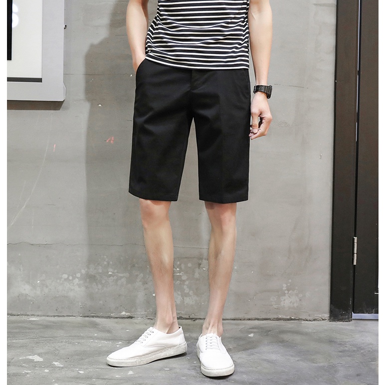 Quần Short Tây Nam Vải Cotton Co Dãn Thoáng Khí , Quần Âu Nam Ngắn Vải Trơn Dáng Ôm