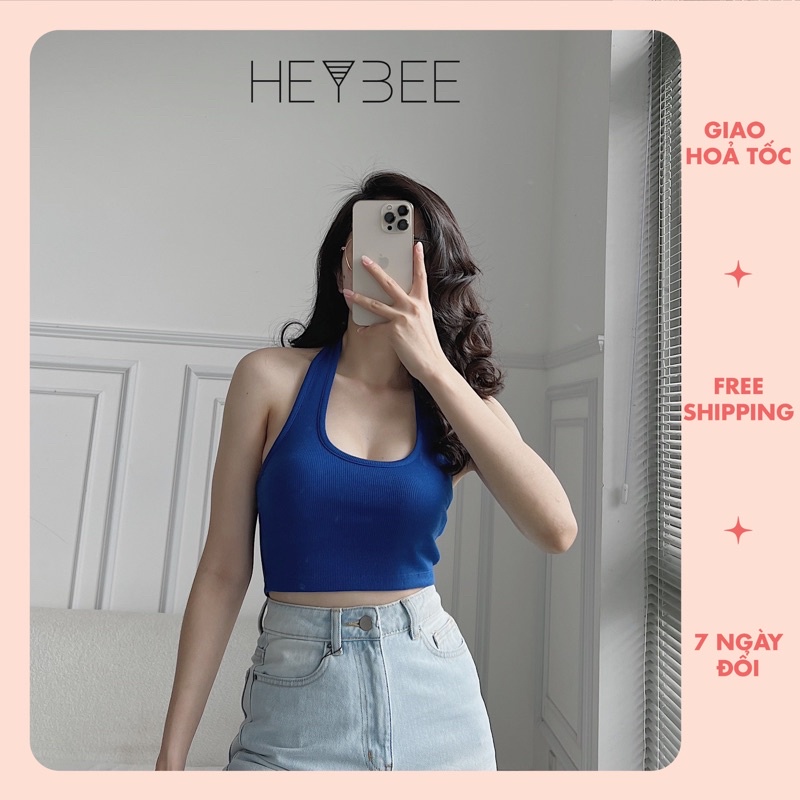 Áo croptop cổ yếm HEYBEE chất thun tăm gân siêu co giãn mềm mịn - COTTON HALTER NECK TOP HAT02