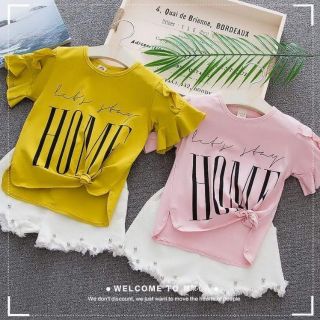 Set áo thun tay dún +quần soóc bò trắng cinh xắn