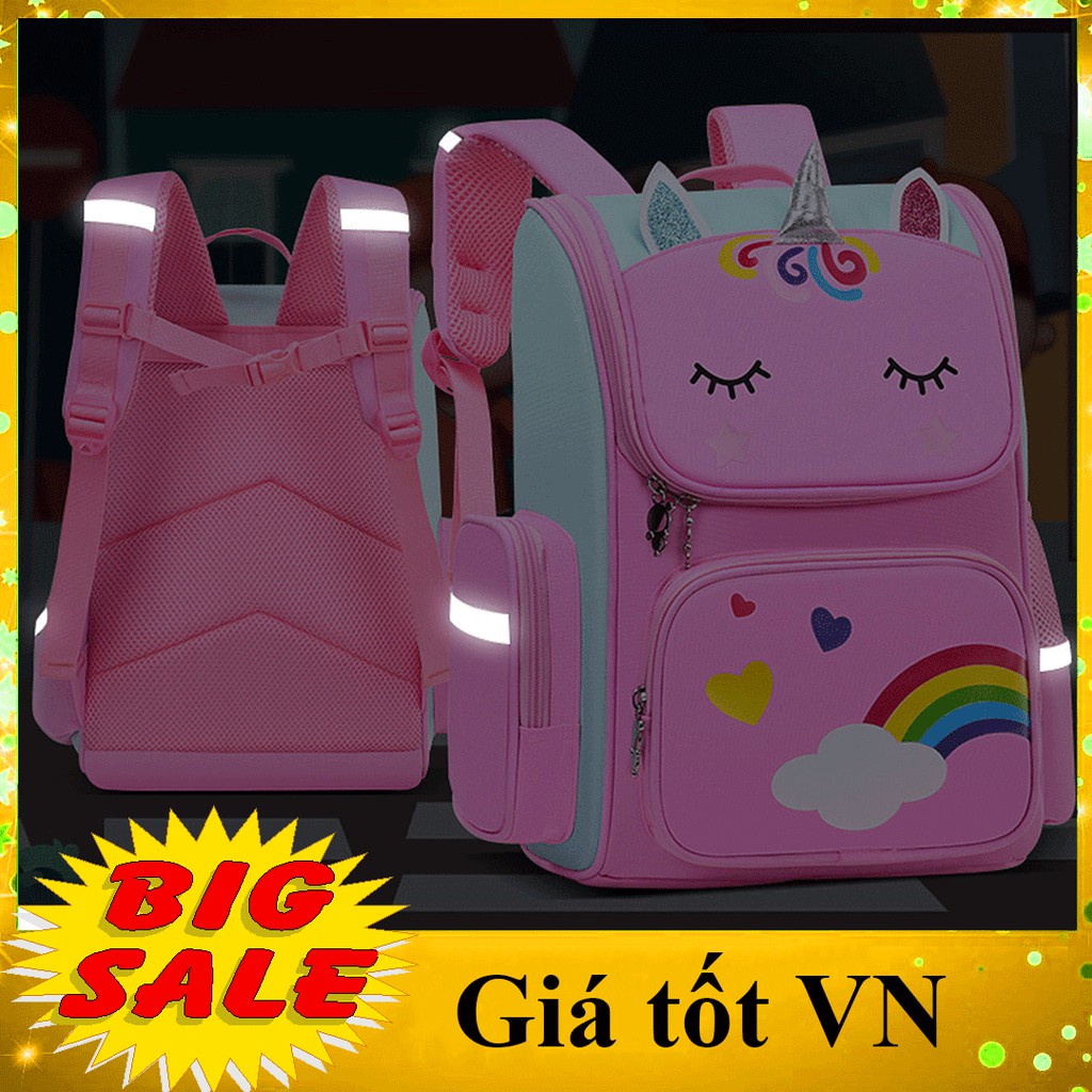 Balo cho bé gái chất xịn hình kì lân siêu đẹp dễ thương cho bé đi học, cặp sách chống thấm nước