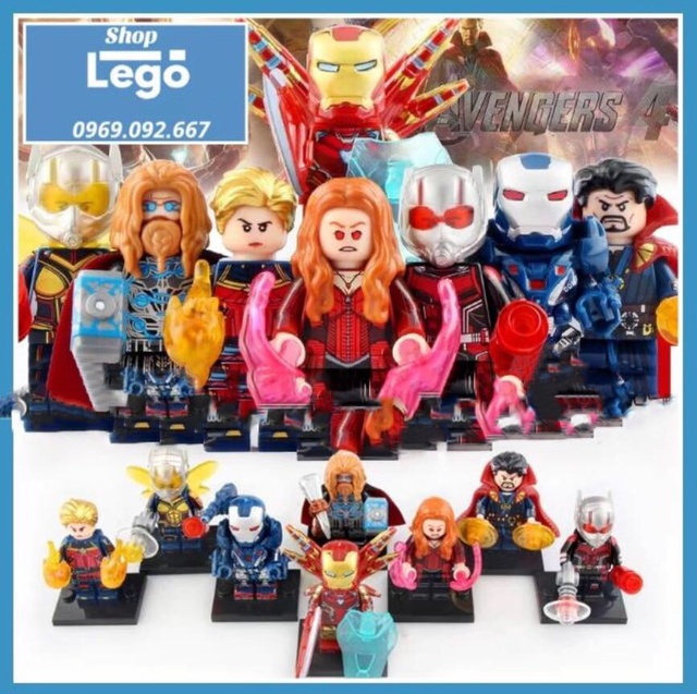 Xếp hình Avenger Thor Captain Marvel Ant man dr Strage  Wasp Scarnet Witch War Machine Iron Man Lego Minifigures Wm6063