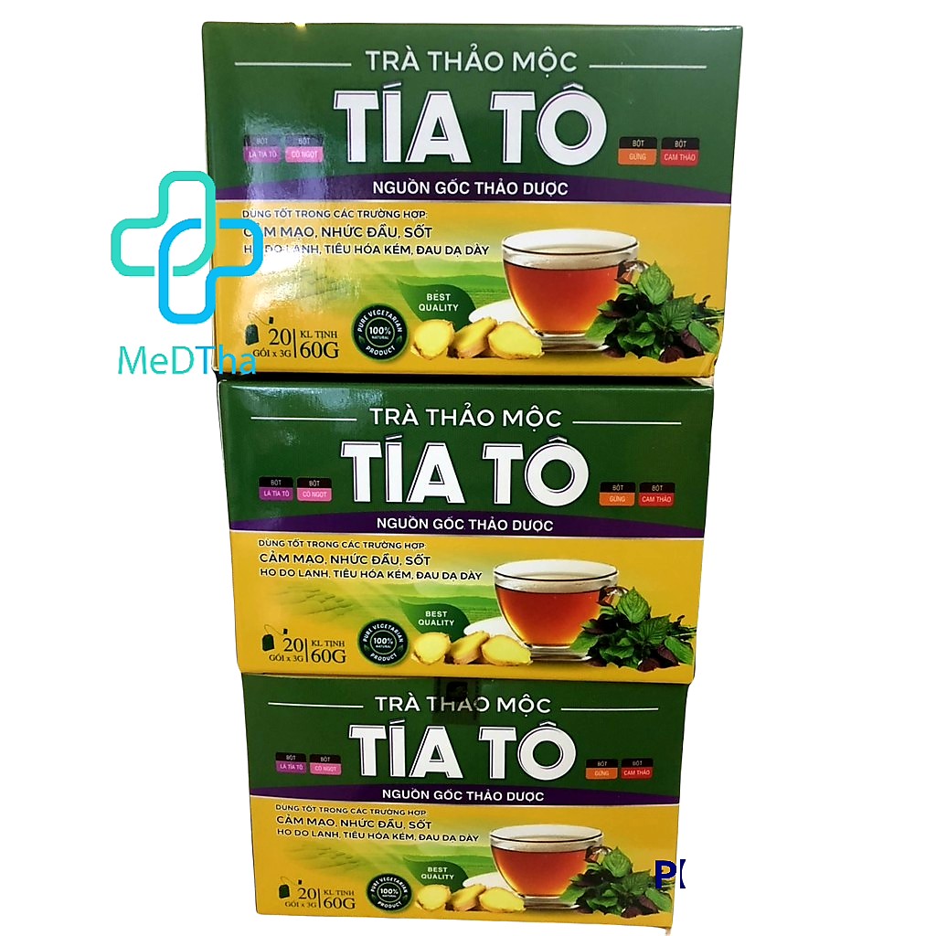 Trà Thảo Mộc Tía Tô Nguồn Gốc Thảo Dược - Giải cảm, ho, ho do lạnh, tiêu hóa kém, đau dạ dày, nhức đầu, sốt (20 túi)