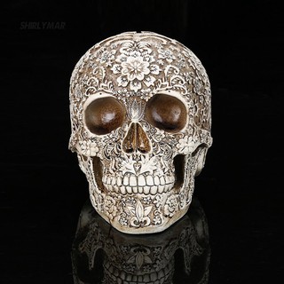 Mô hình đầu lâu khắc hoa trang trí Halloween rùng rợn
