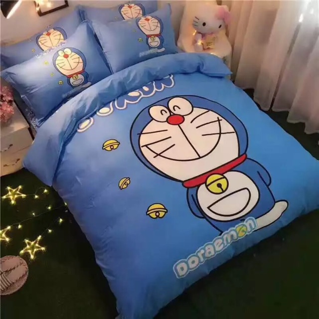Bộ chăn drap gối doremon mèo hello kitty