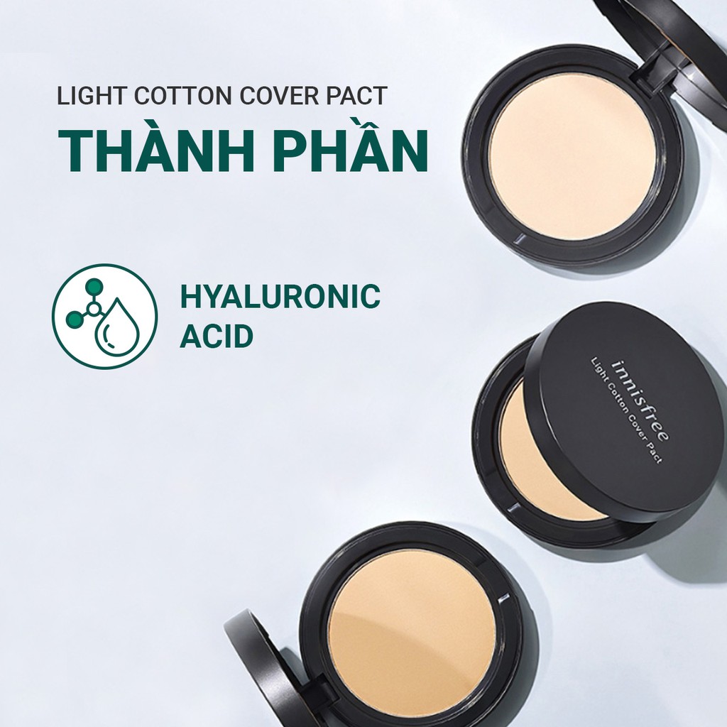 [Mã COSIF05 giảm 10% đơn 400K] Phấn nén trang điểm mỏng nhẹ innisfree Light Cotton Cover Pact SPF30 PA+++ 12g