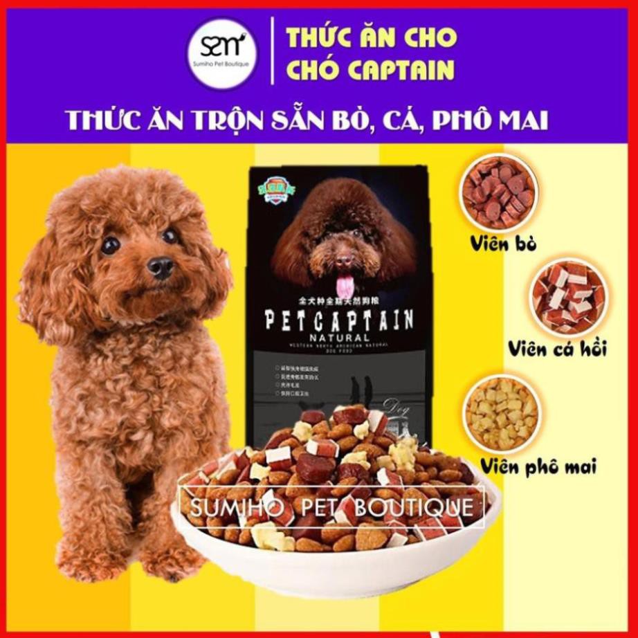 * Hạt thức ăn cún cưng Captain (Túi 1.5Kg) trộn lẫn thịt bò, phô mai, cá hồi, rau củ