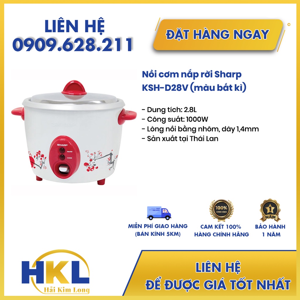 Nồi cơm điện nắp rời hiệu Sharp KSH-D28V Hàng chính hãng-màu ngẫu nhiên