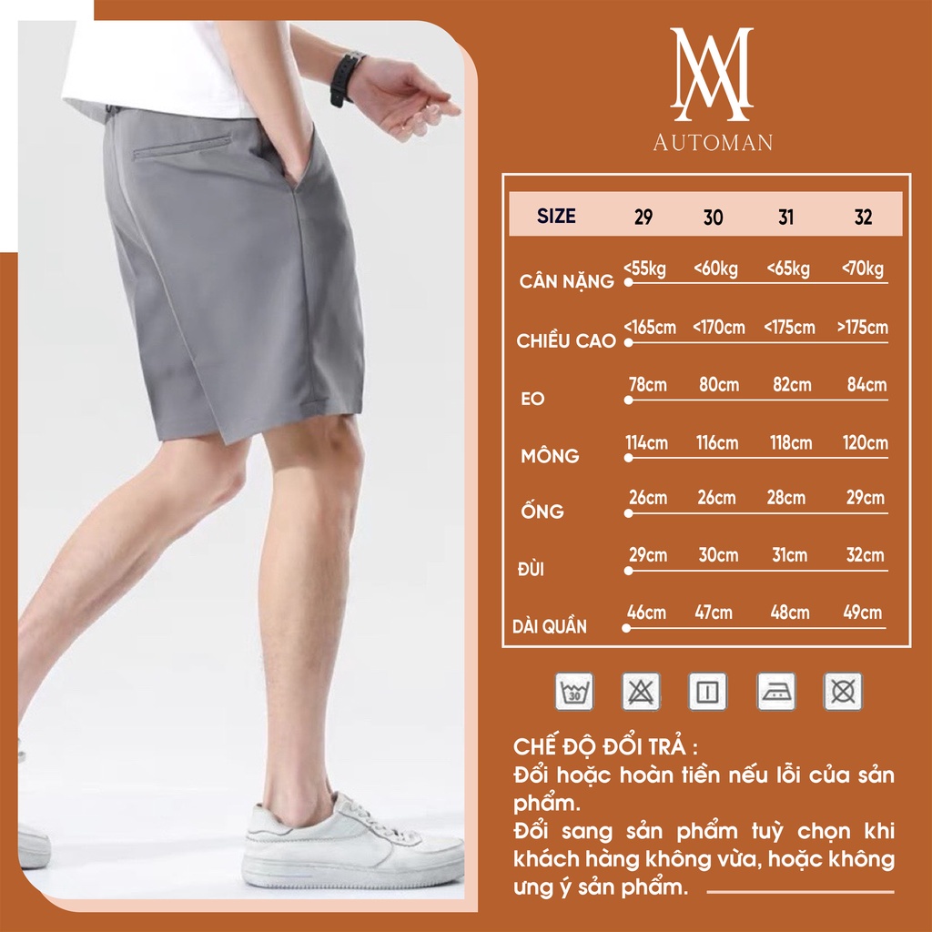 Quần short tuyết mưa nam quần đùi lửng form slim màu trơn, dễ phối đồ vải cao cấp AUTOMAN Q24