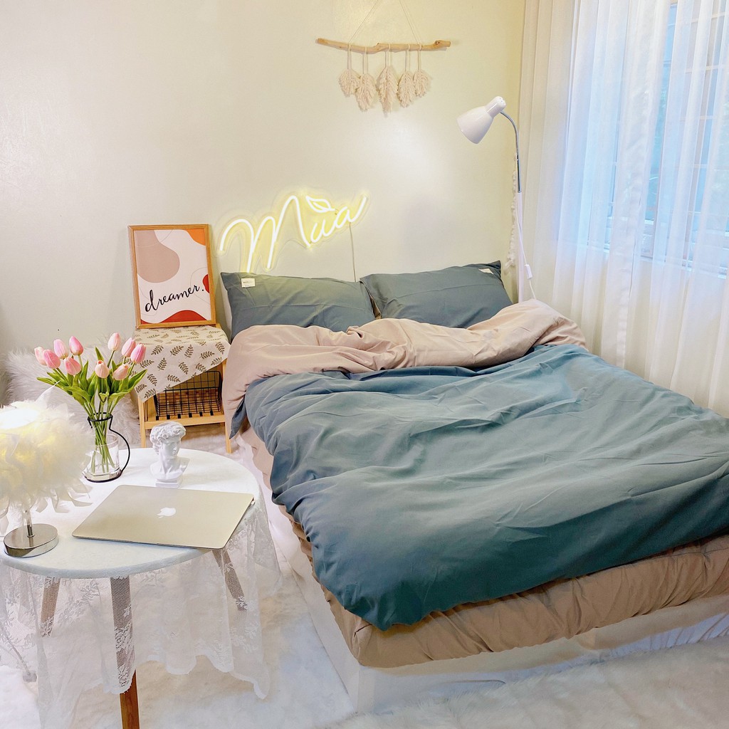 (ALBUM) Bộ chăn ga và vỏ gối cotton tc basic Mùa Decor - Màu xanh rêu phối beige và các màu khác