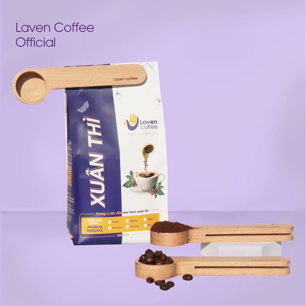 Muỗng Gỗ Kẹp 2 trong 1 đo lường cà phê/ thực phẩm tiện dụng, cao cấp Laven Coffee