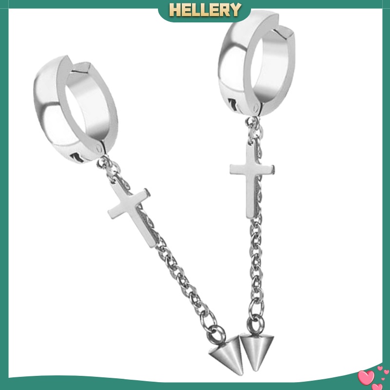 Khuyên kẹp vành tai dáng dài không cần xỏ lỗ mặt hình Thánh giá phong cách punk cho nam và nữ