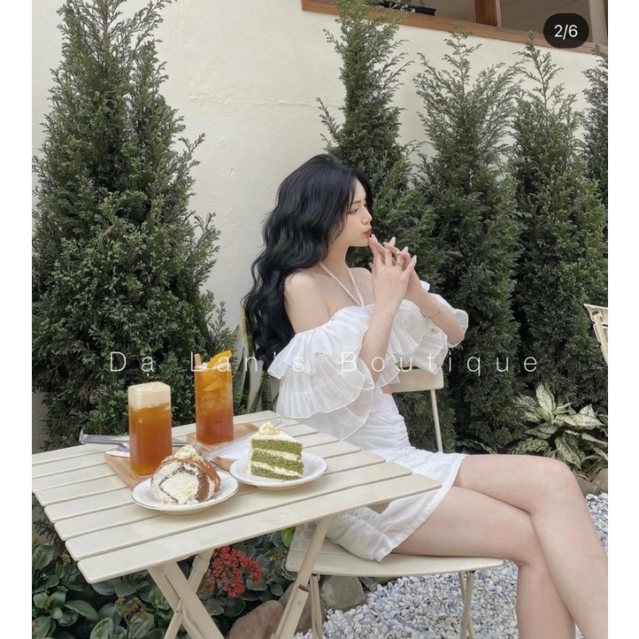 Áo Bẹt Vai Bèo Voan Trắng 🦋FREESHIP🦋 Mix Chân Váy Nhún Rút