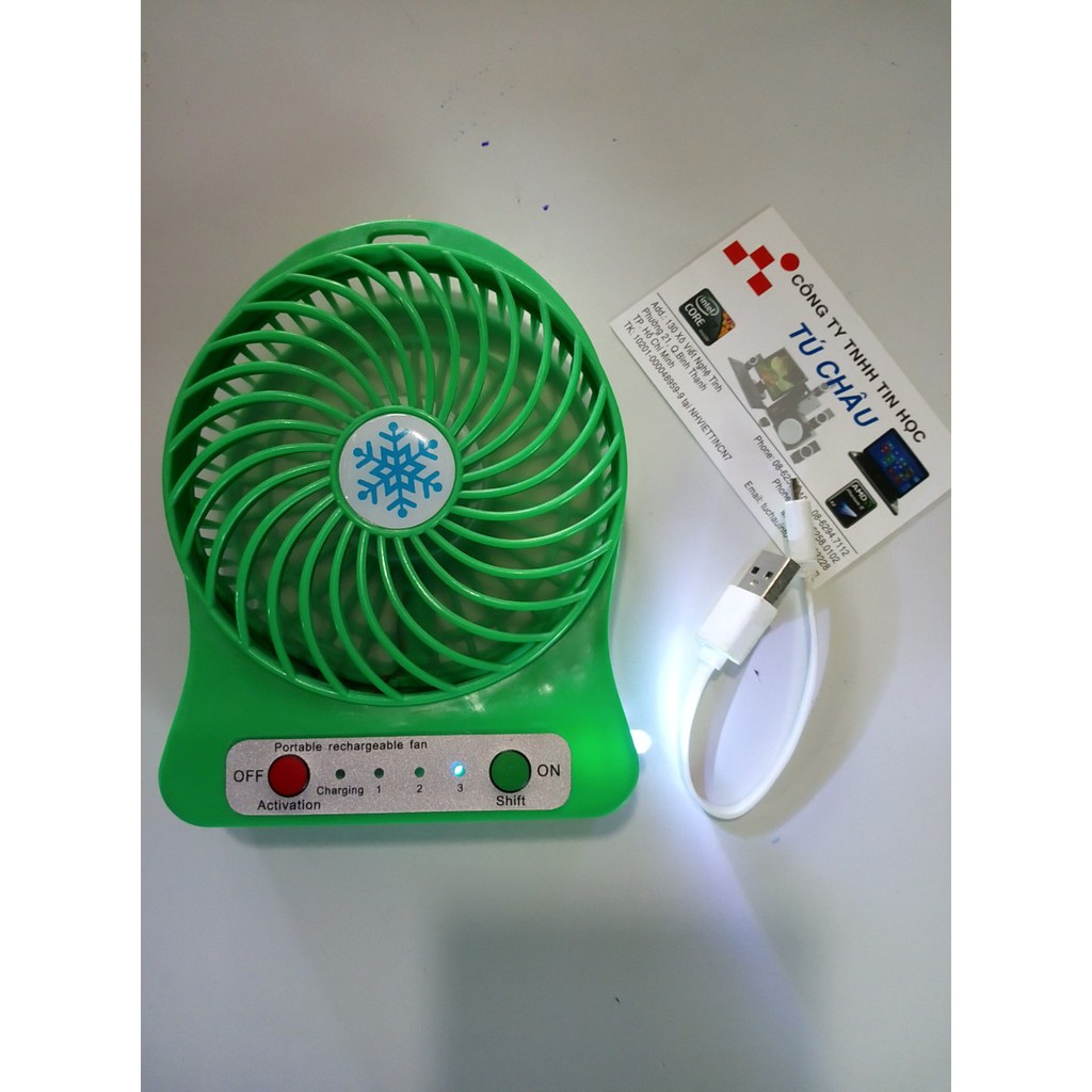 Fan Mini sử dụng Pin sạc LION 18650-3.7V, đèn led_Pin & Cáp