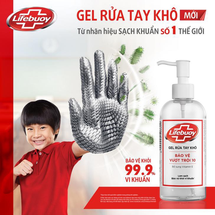 Gel rửa tay khô sạch siêu nhanh Lifebuoy bảo vệ vượt trội 10 (Chai vòi 235ml) | BigBuy360 - bigbuy360.vn