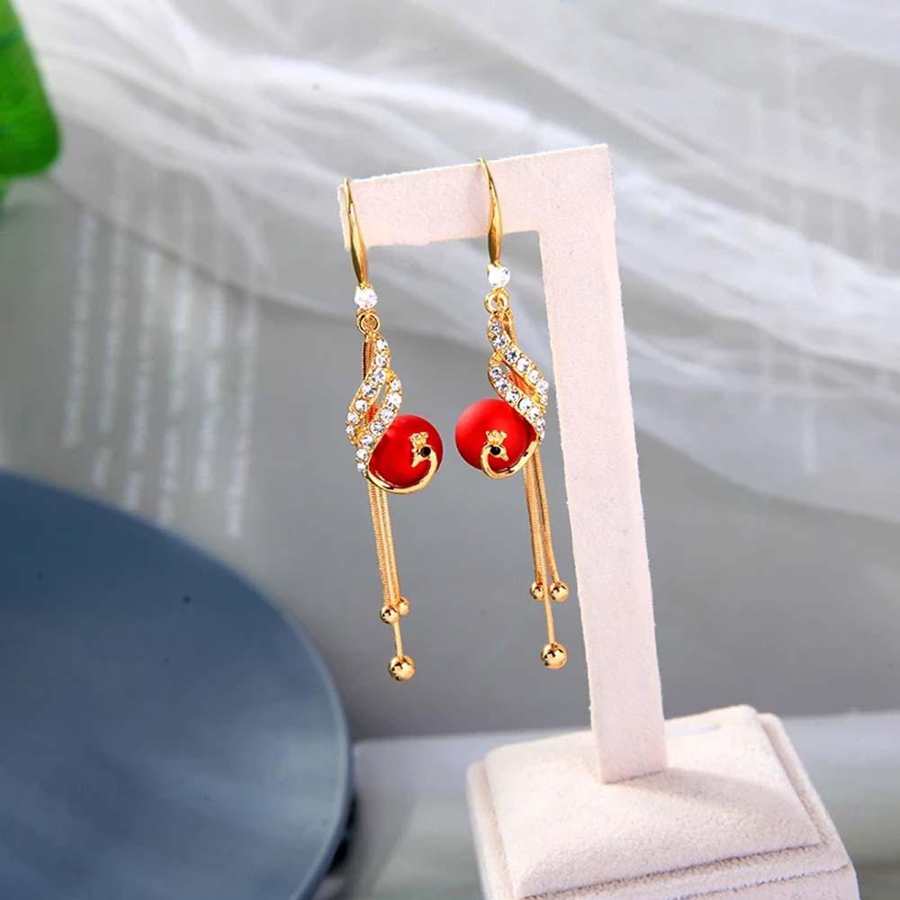 Bông Tai Dáng Dài Hình Chim Công Bằng Hợp Kim Phong Cách Hàn Quốc Thanh Lịch|Bông Tai Thời Trang Xinh Xắn Cá Tính