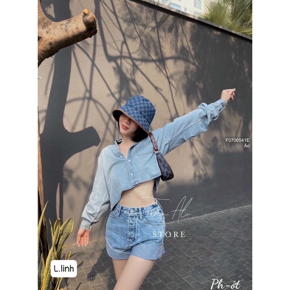 Áo sơ mi jeans nữ tay dài dáng croptop chất jeans cao cấp VIENS STORE