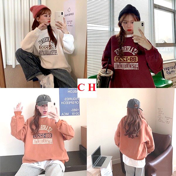 Áo Nỉ 89-1220 PEONYB Nữ [FREESHIP]  Sweater form rộng tay bồng, hoodie cổ tròn in hình vintage cá tính Ulzzang